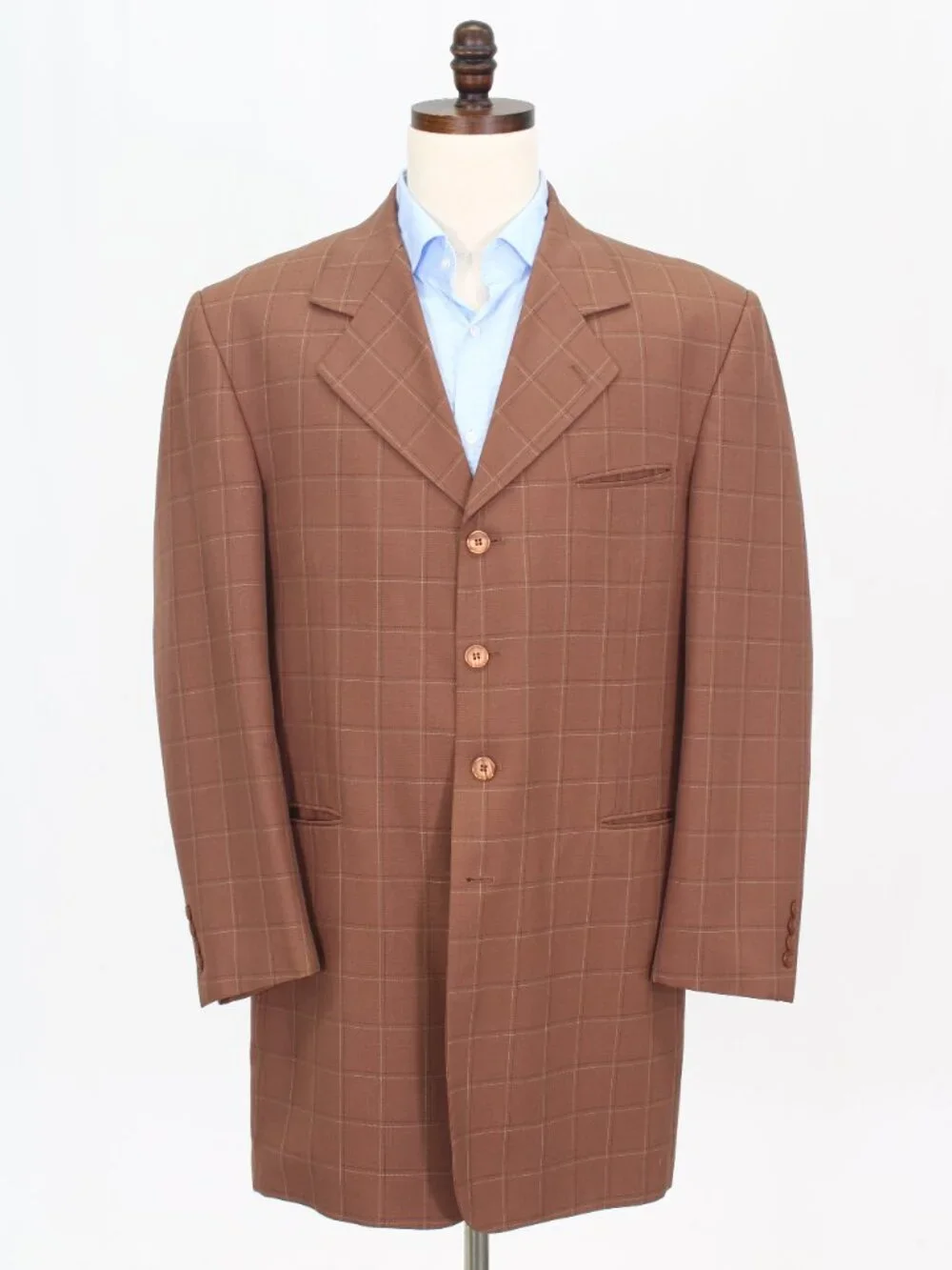 Stacy Adams 42R 35x30 Brown Full Suit 4-Button Check R917